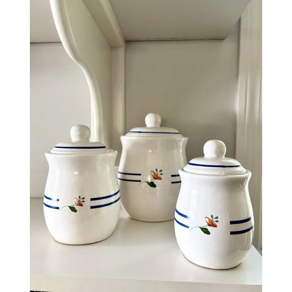 Vtg Floral Canister Set Set of 3 Ceramic Canisters Granny/Cottage Core 80s 90s